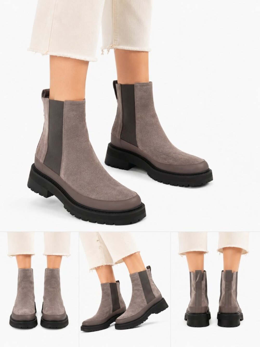 NWOT MANSUR GAVRIEL SOMA TAUPE SUEDE LUGGED SOLE ANKLE BOOTS - 8 (38)